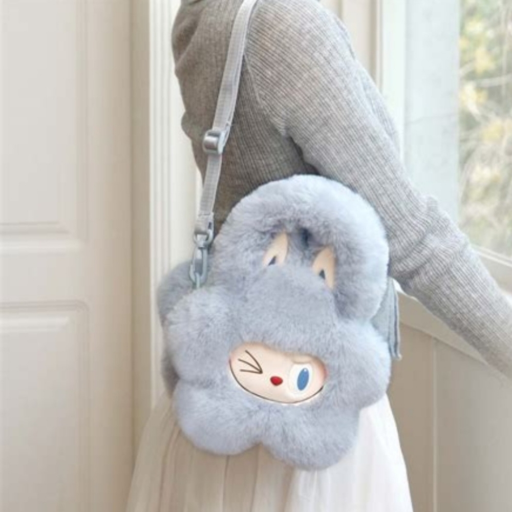 Labubu The Monster Plush Flower Bag- Light Blue Crossbody - Authentic Pop Mart